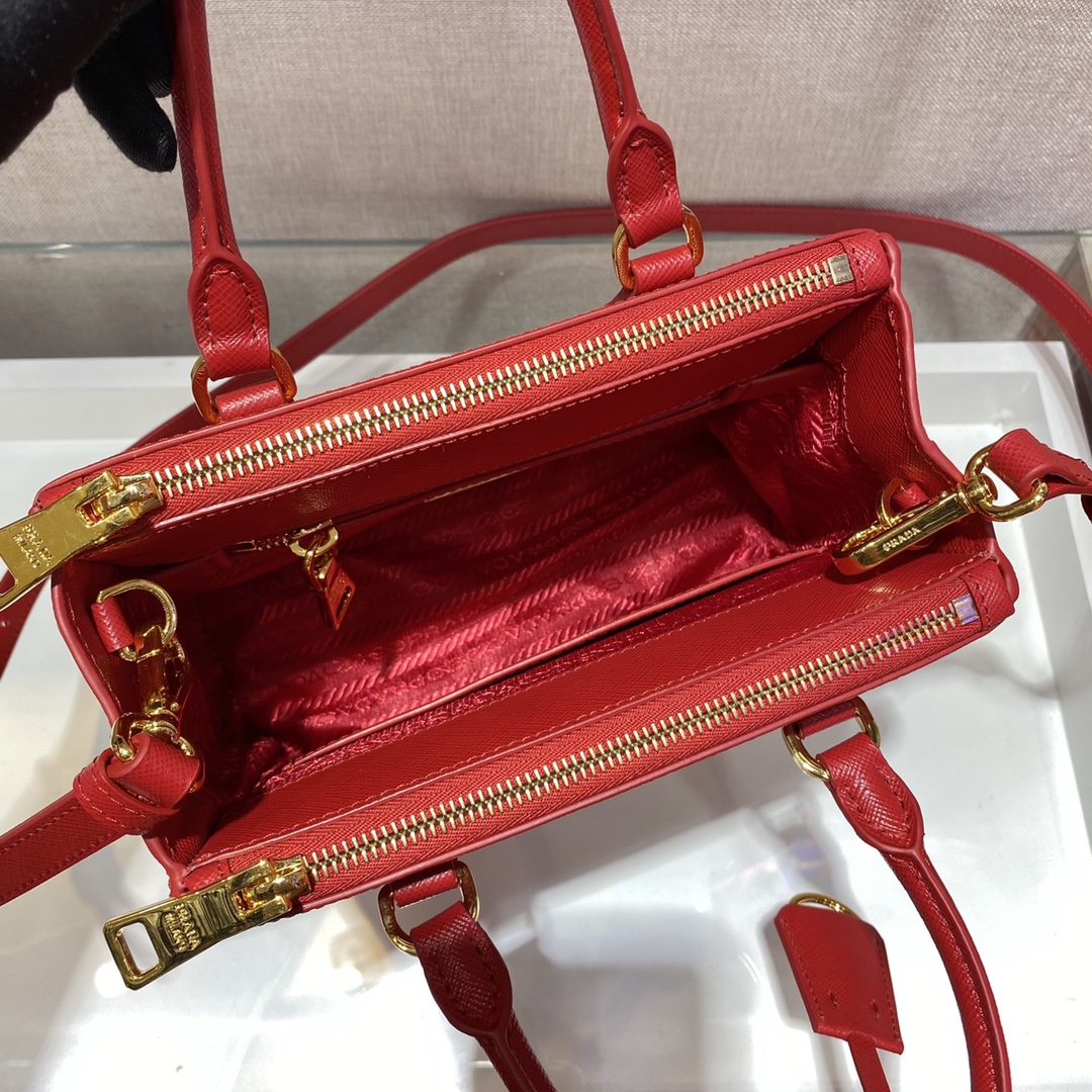 Prada Mini Galleria Saffiano Leather Bag Tote Shoulder Bag Red 1BA906